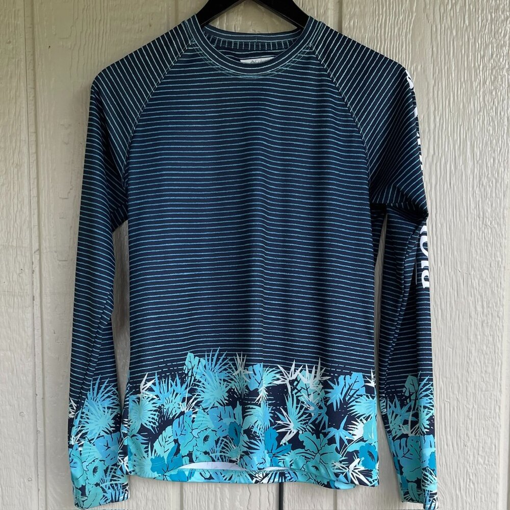 Columbia Women’s PFG Super Tidal Tee II Long Sleeve Shirt Blue Stripes Size SP